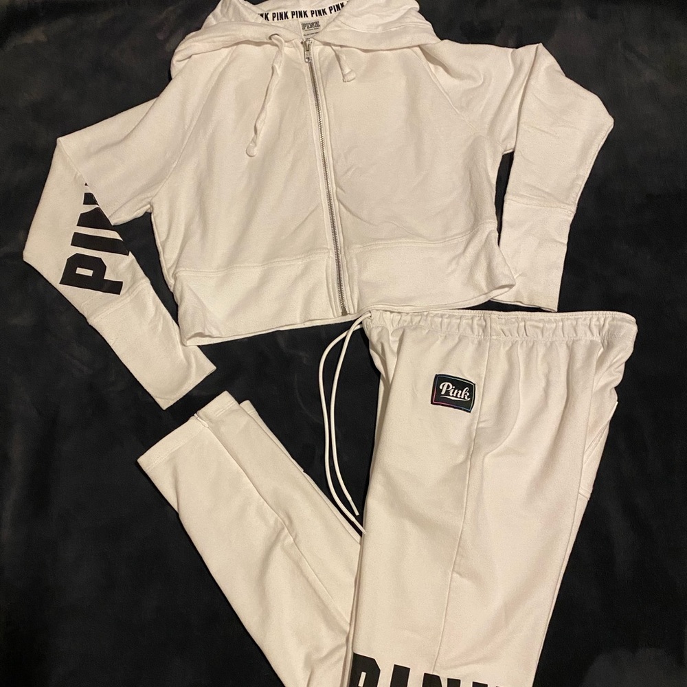 PINK white sweatsuit! Size XS